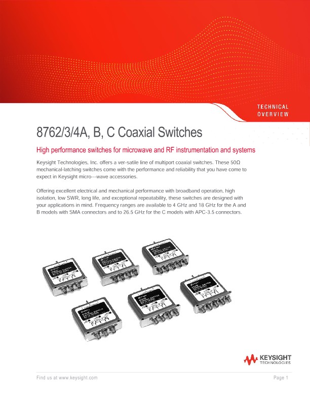 8762/3/4A,B,C Coaxial Switches | Keysight